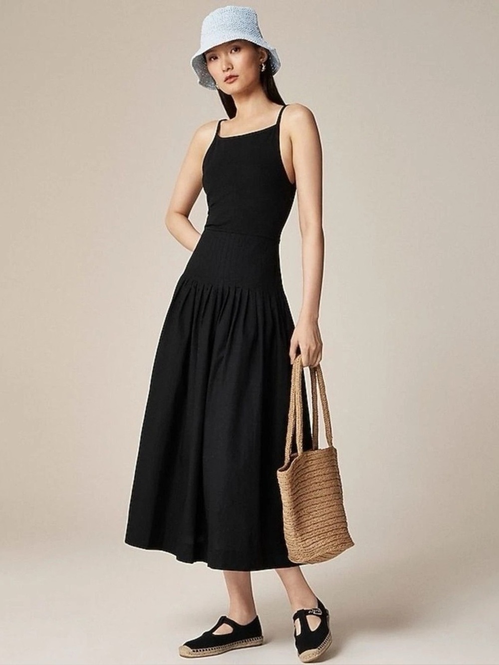 J. Crew Pintuck Mixy Drop Waist Midi Dress in Black Size XXS - Picture 1 of 9